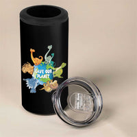 Earth Day Save Our Planet 4 in 1 Can Cooler Tumbler Cute Dinosaurs Around World