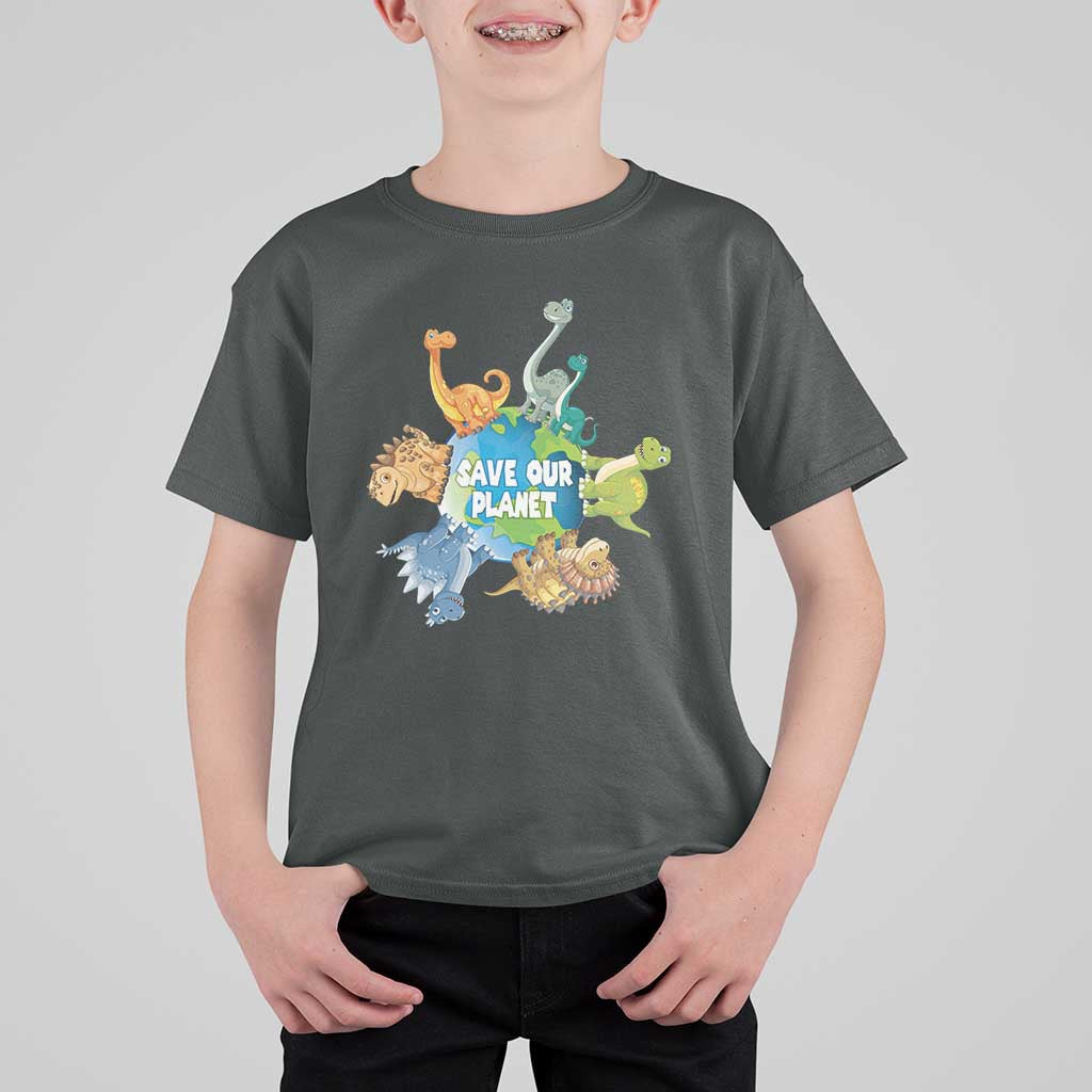 Earth Day Save Our Planet T Shirt For Kid Cute Dinosaurs Around World