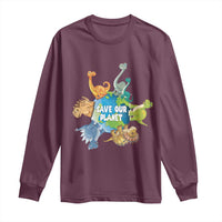 Earth Day Save Our Planet Long Sleeve Shirt Cute Dinosaurs Around World
