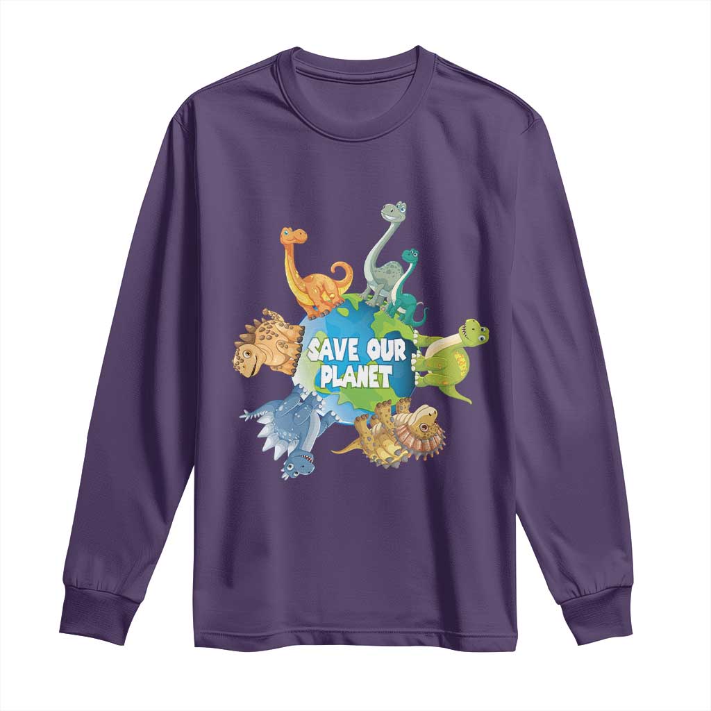 Earth Day Save Our Planet Long Sleeve Shirt Cute Dinosaurs Around World