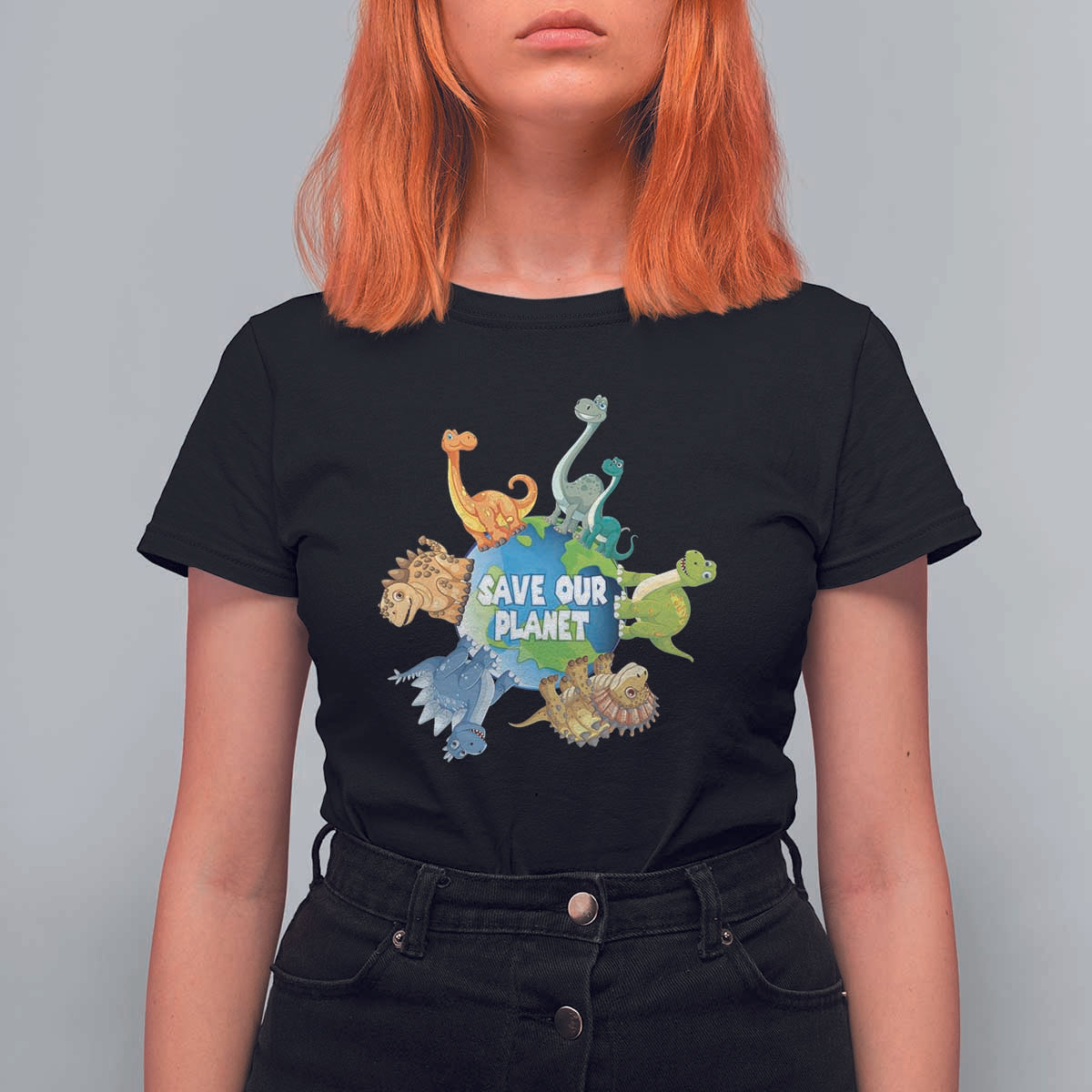 Earth Day Save Our Planet T Shirt For Women Cute Dinosaurs Around World