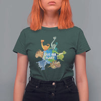 Earth Day Save Our Planet T Shirt For Women Cute Dinosaurs Around World