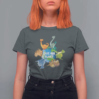 Earth Day Save Our Planet T Shirt For Women Cute Dinosaurs Around World