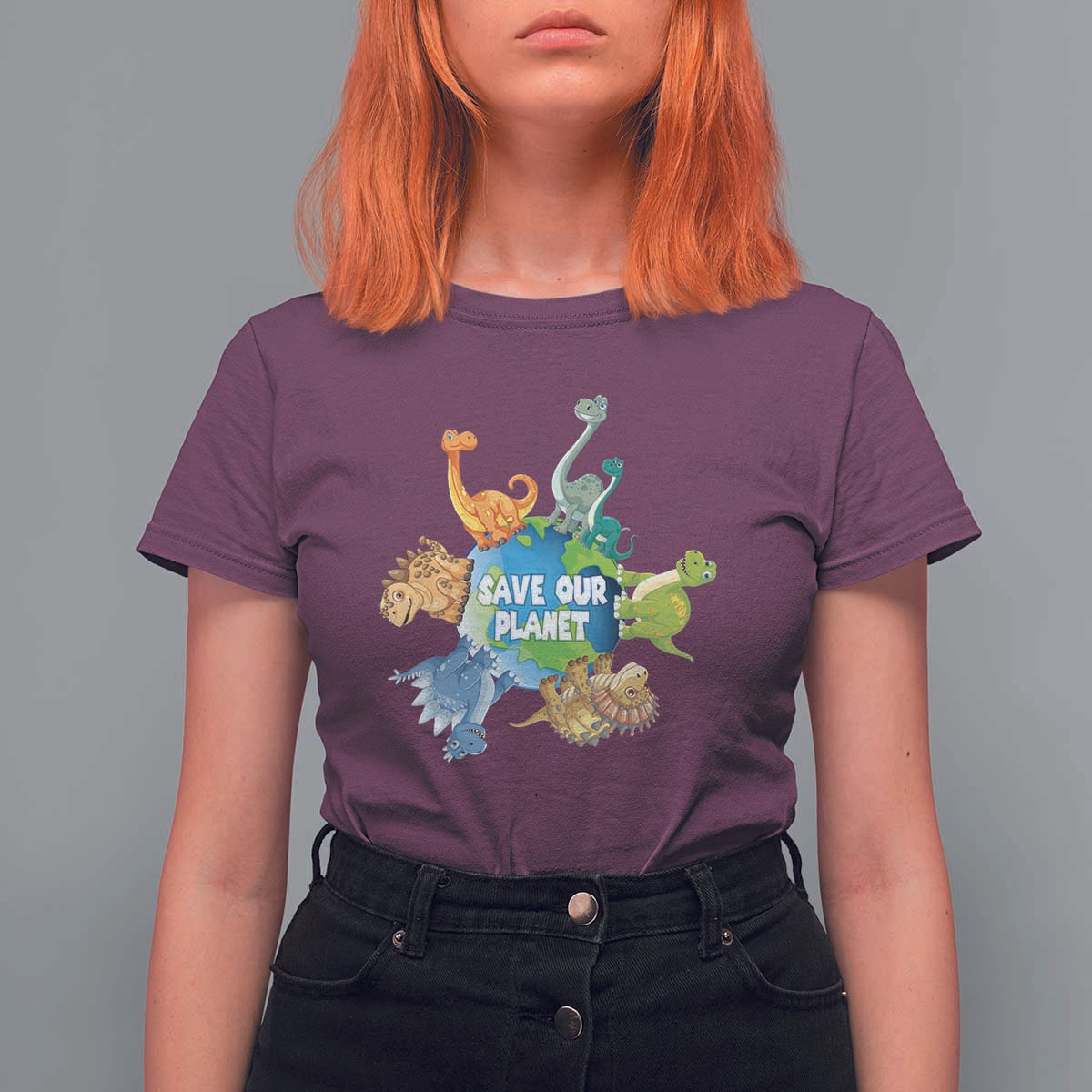 Earth Day Save Our Planet T Shirt For Women Cute Dinosaurs Around World