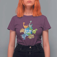 Earth Day Save Our Planet T Shirt For Women Cute Dinosaurs Around World