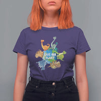 Earth Day Save Our Planet T Shirt For Women Cute Dinosaurs Around World