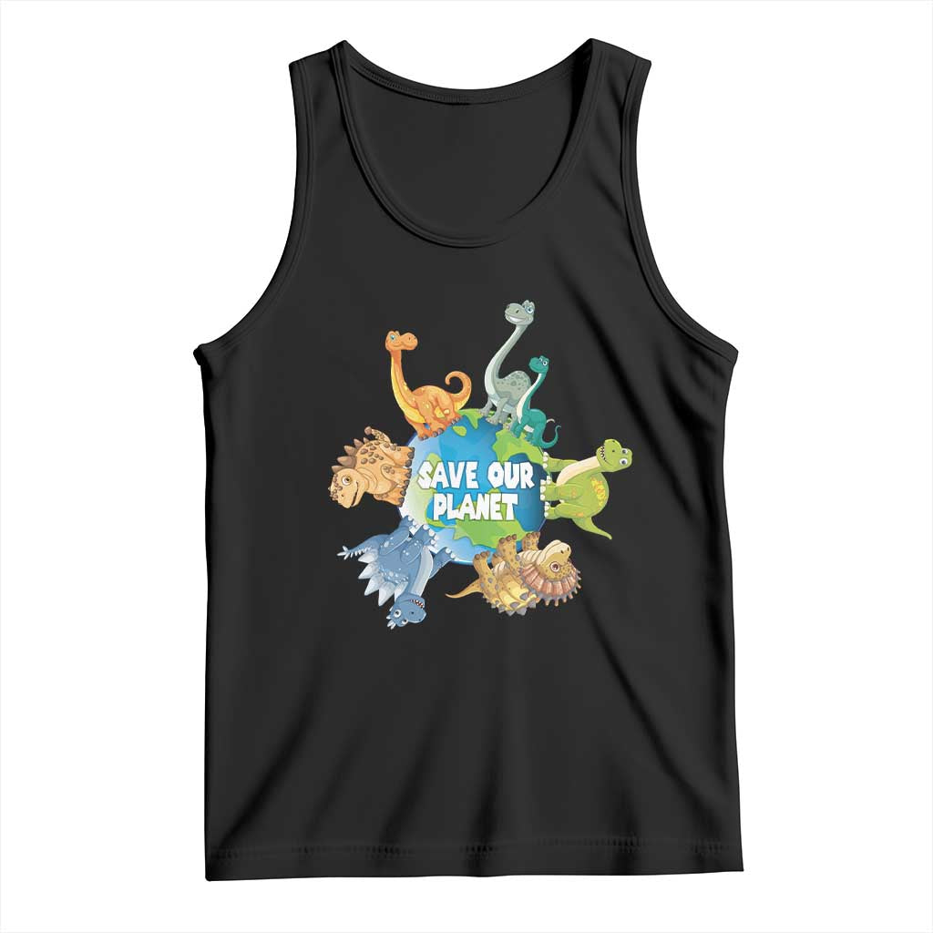 Earth Day Save Our Planet Tank Top Cute Dinosaurs Around World