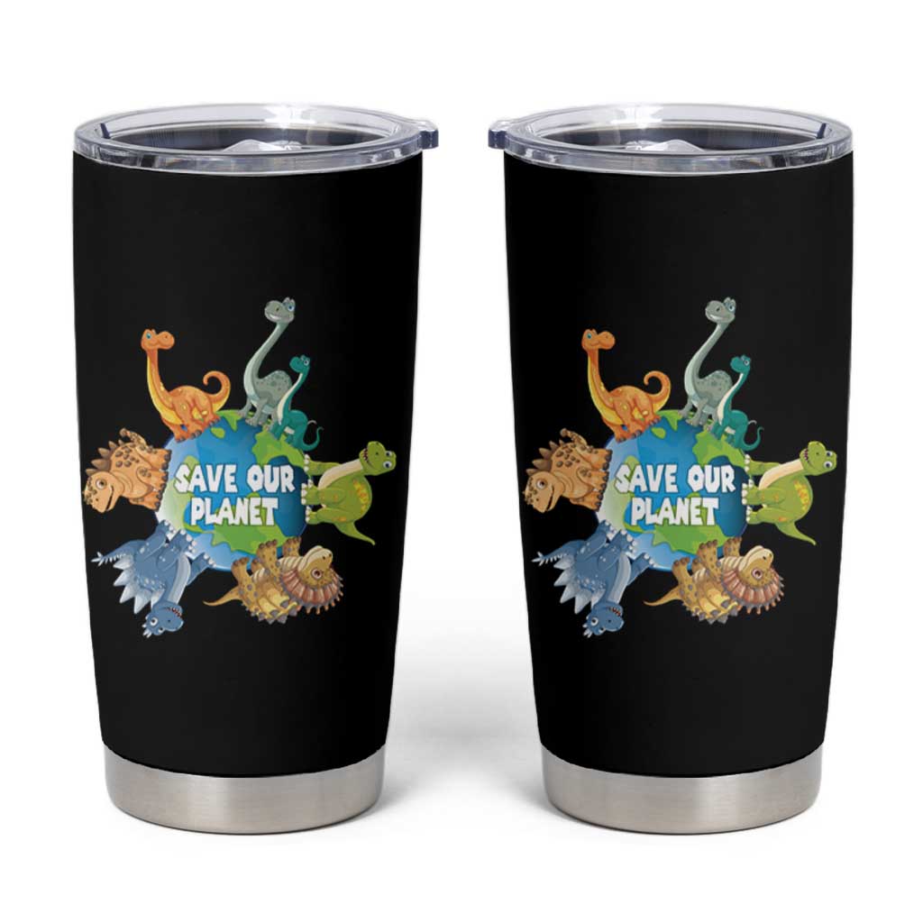 Earth Day Save Our Planet Tumbler Cup Cute Dinosaurs Around World