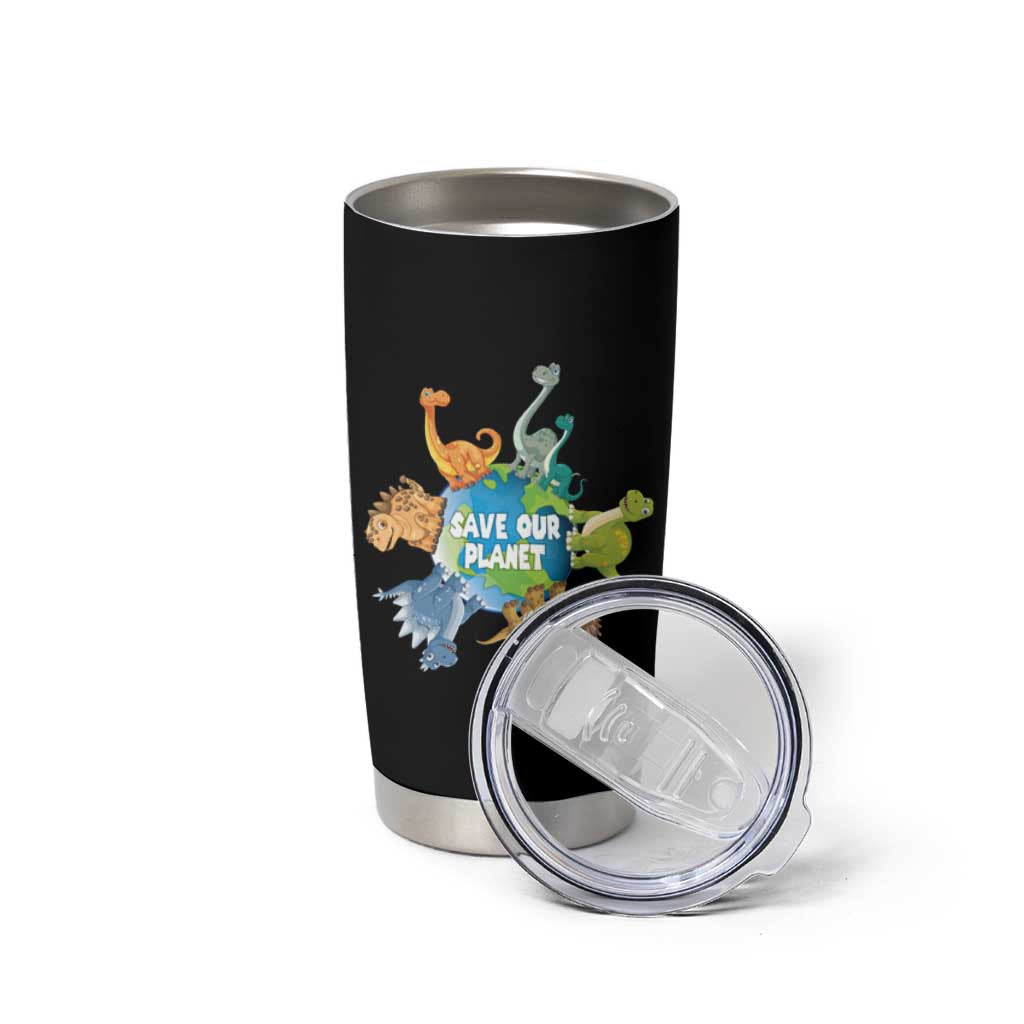 Earth Day Save Our Planet Tumbler Cup Cute Dinosaurs Around World