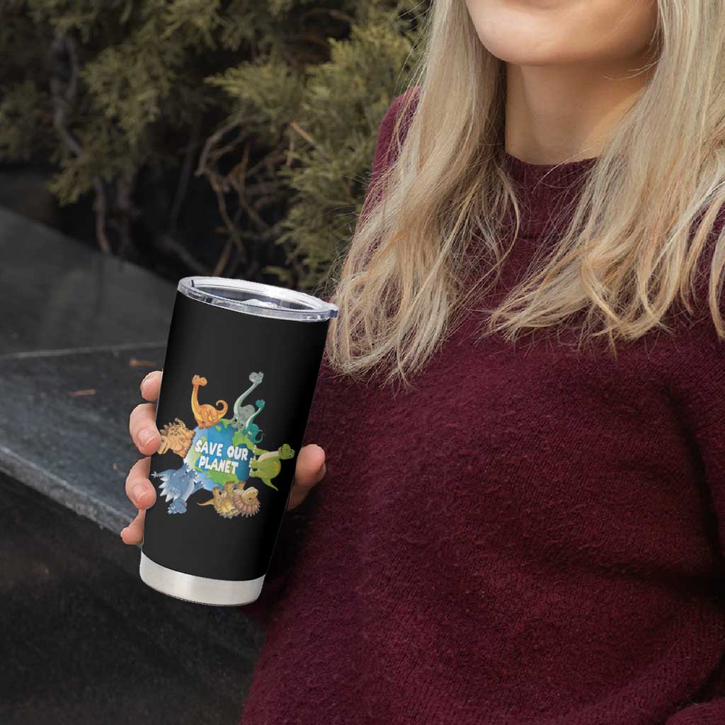 Earth Day Save Our Planet Tumbler Cup Cute Dinosaurs Around World