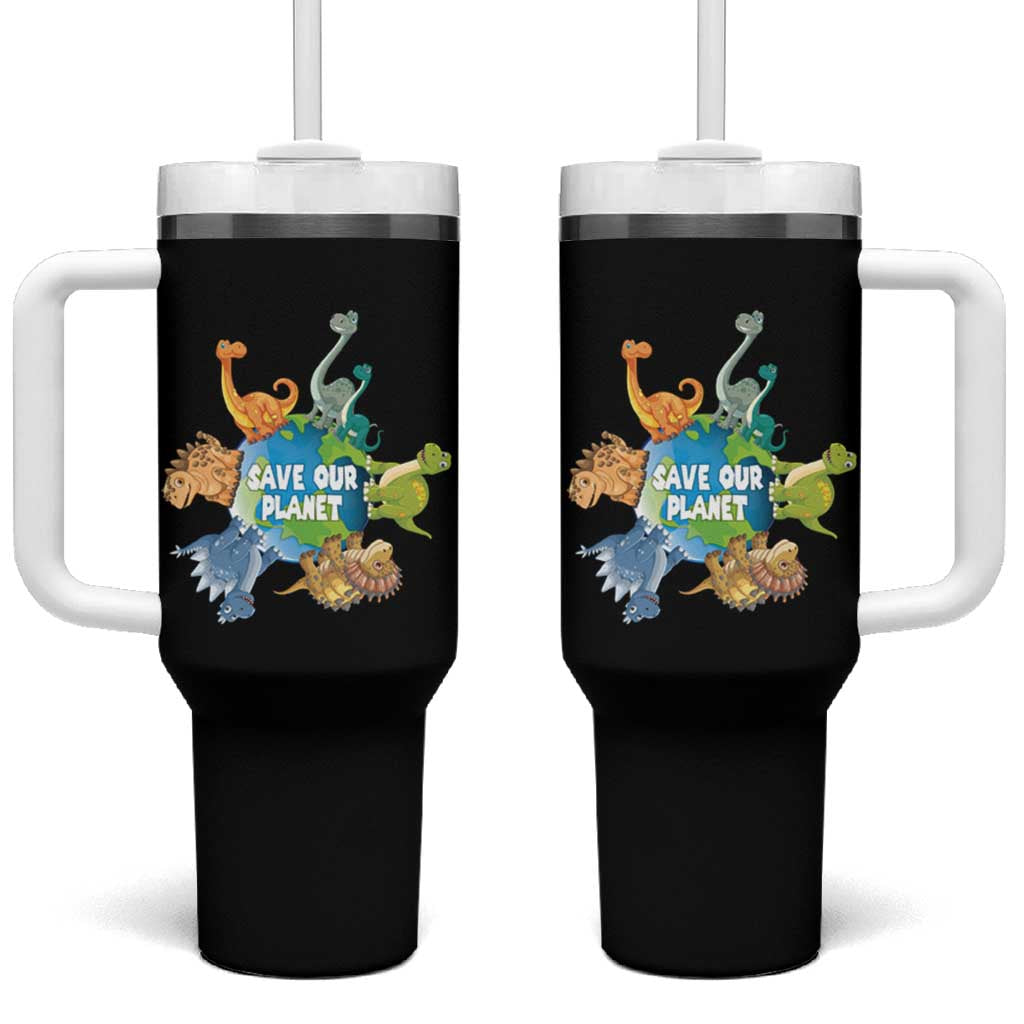 Earth Day Save Our Planet Tumbler With Handle Cute Dinosaurs Around World