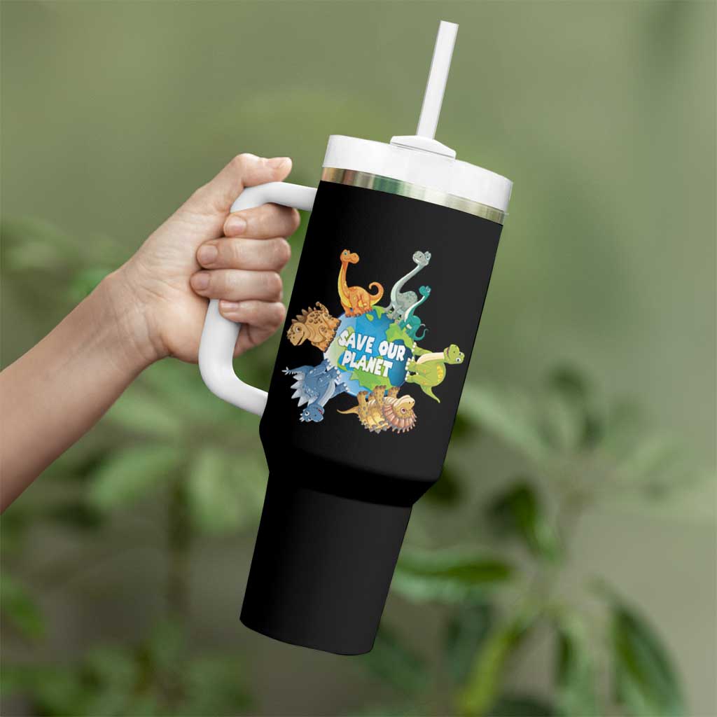 Earth Day Save Our Planet Tumbler With Handle Cute Dinosaurs Around World