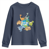 Earth Day Save Our Planet Youth Sweatshirt Cute Dinosaurs Around World