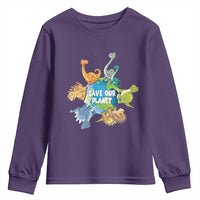 Earth Day Save Our Planet Youth Sweatshirt Cute Dinosaurs Around World
