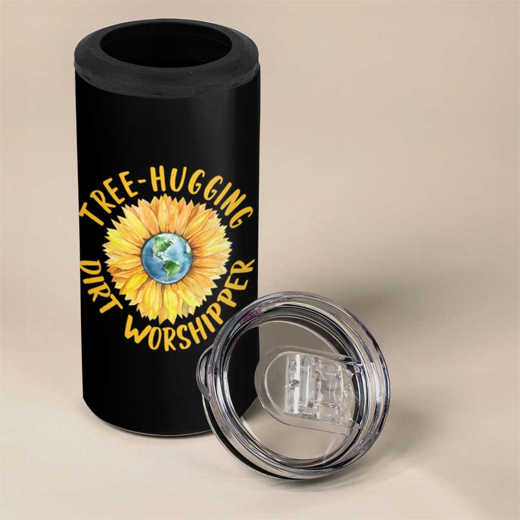 Earth Day Tree Hugging Dirt Worshipper 4 in 1 Can Cooler Tumbler Earth Sunflower