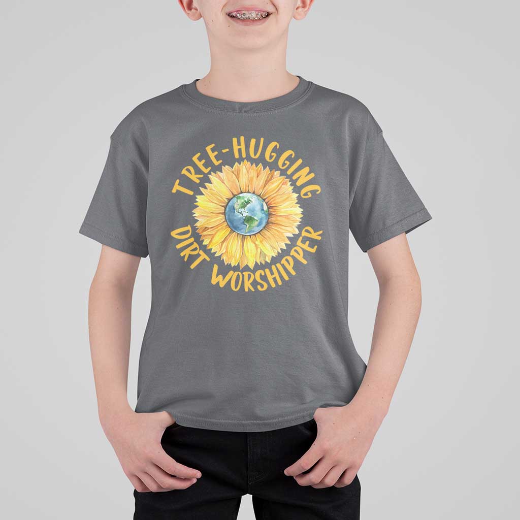 Earth Day Tree Hugging Dirt Worshipper T Shirt For Kid Earth Sunflower