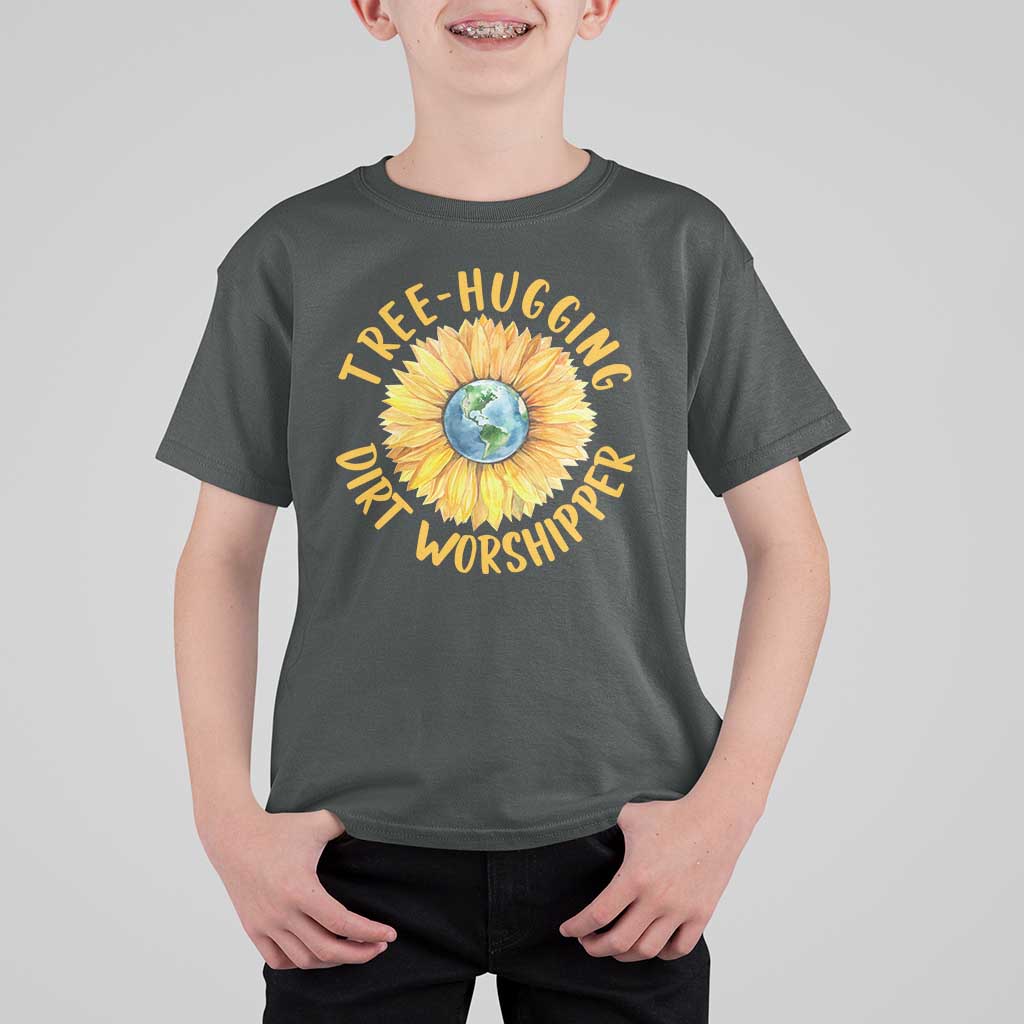 Earth Day Tree Hugging Dirt Worshipper T Shirt For Kid Earth Sunflower