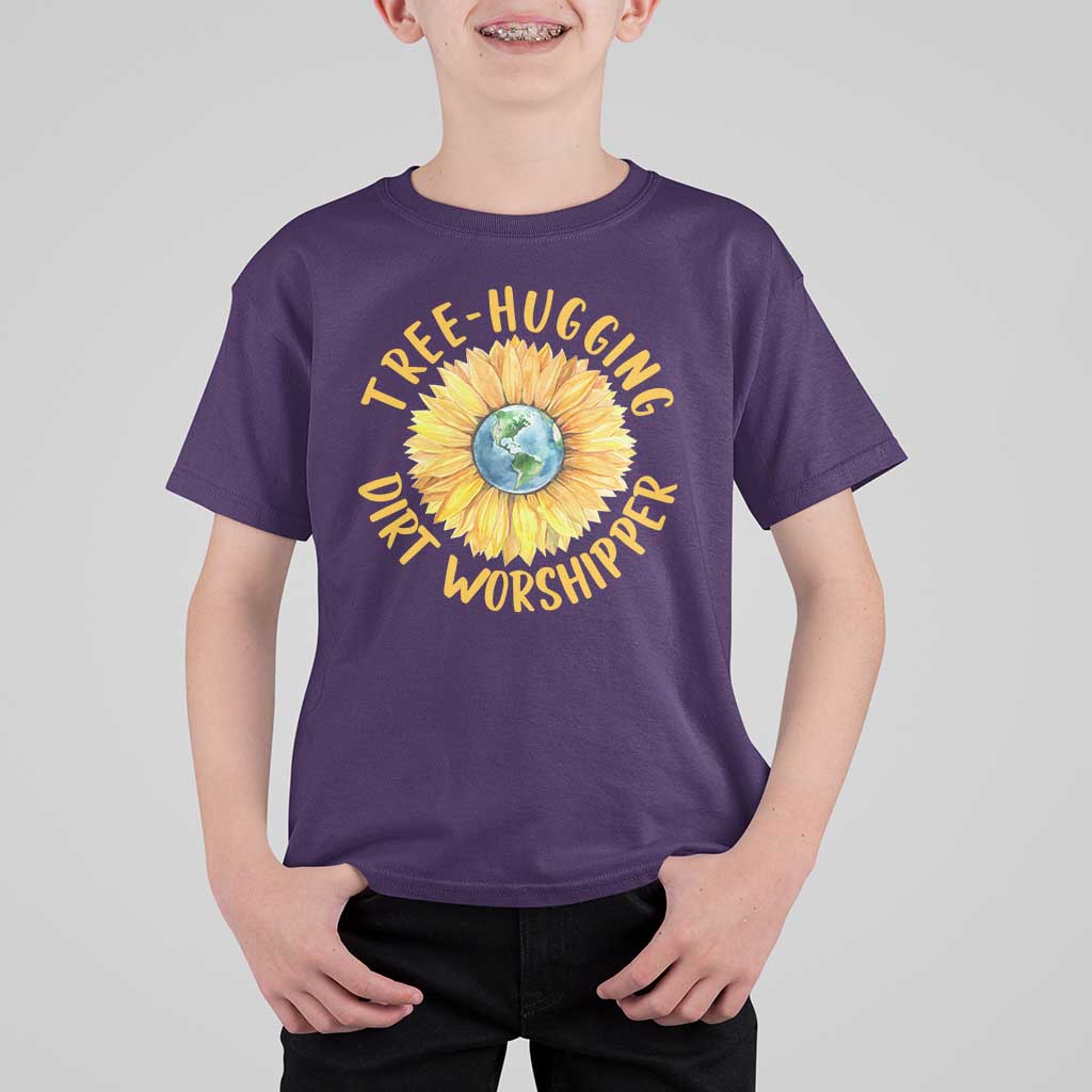 Earth Day Tree Hugging Dirt Worshipper T Shirt For Kid Earth Sunflower
