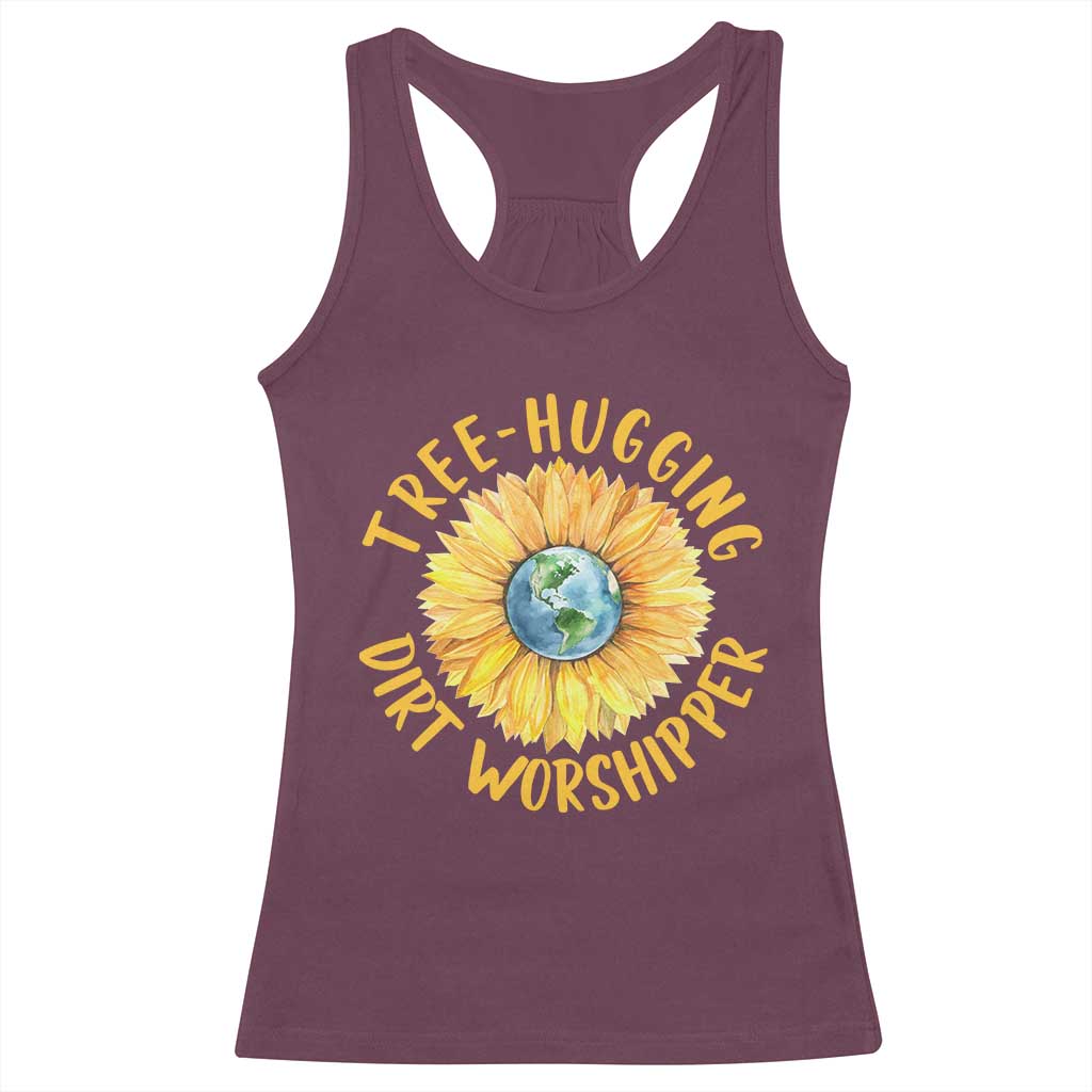 Earth Day Tree Hugging Dirt Worshipper Racerback Tank Top Earth Sunflower