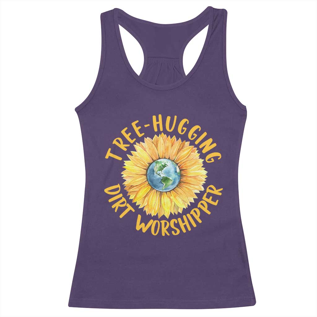 Earth Day Tree Hugging Dirt Worshipper Racerback Tank Top Earth Sunflower