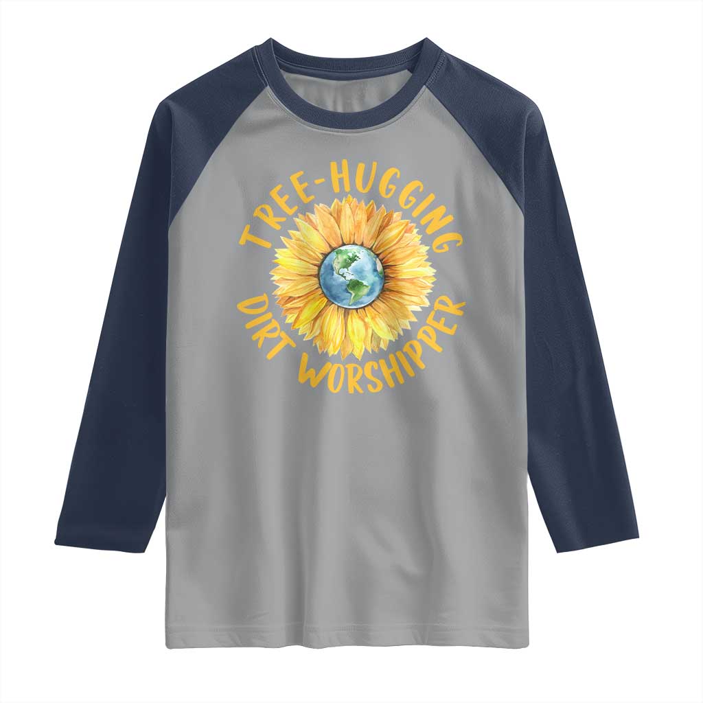 Earth Day Tree Hugging Dirt Worshipper Raglan Shirt Earth Sunflower
