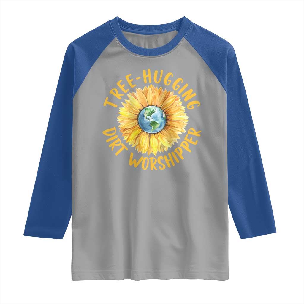 Earth Day Tree Hugging Dirt Worshipper Raglan Shirt Earth Sunflower