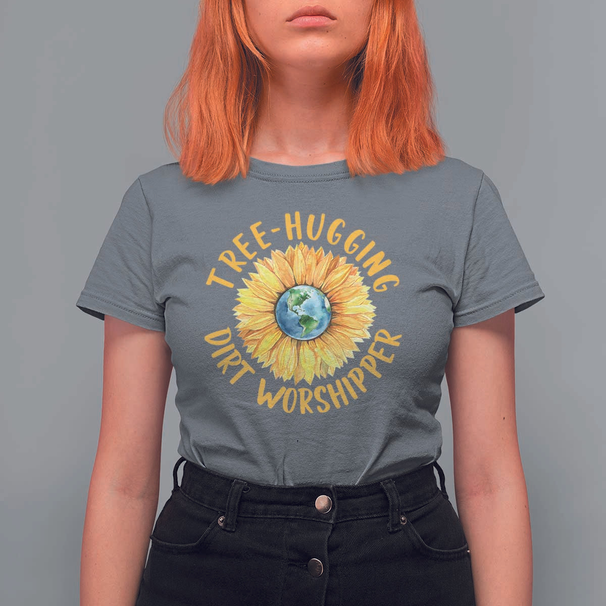Earth Day Tree Hugging Dirt Worshipper T Shirt For Women Earth Sunflower