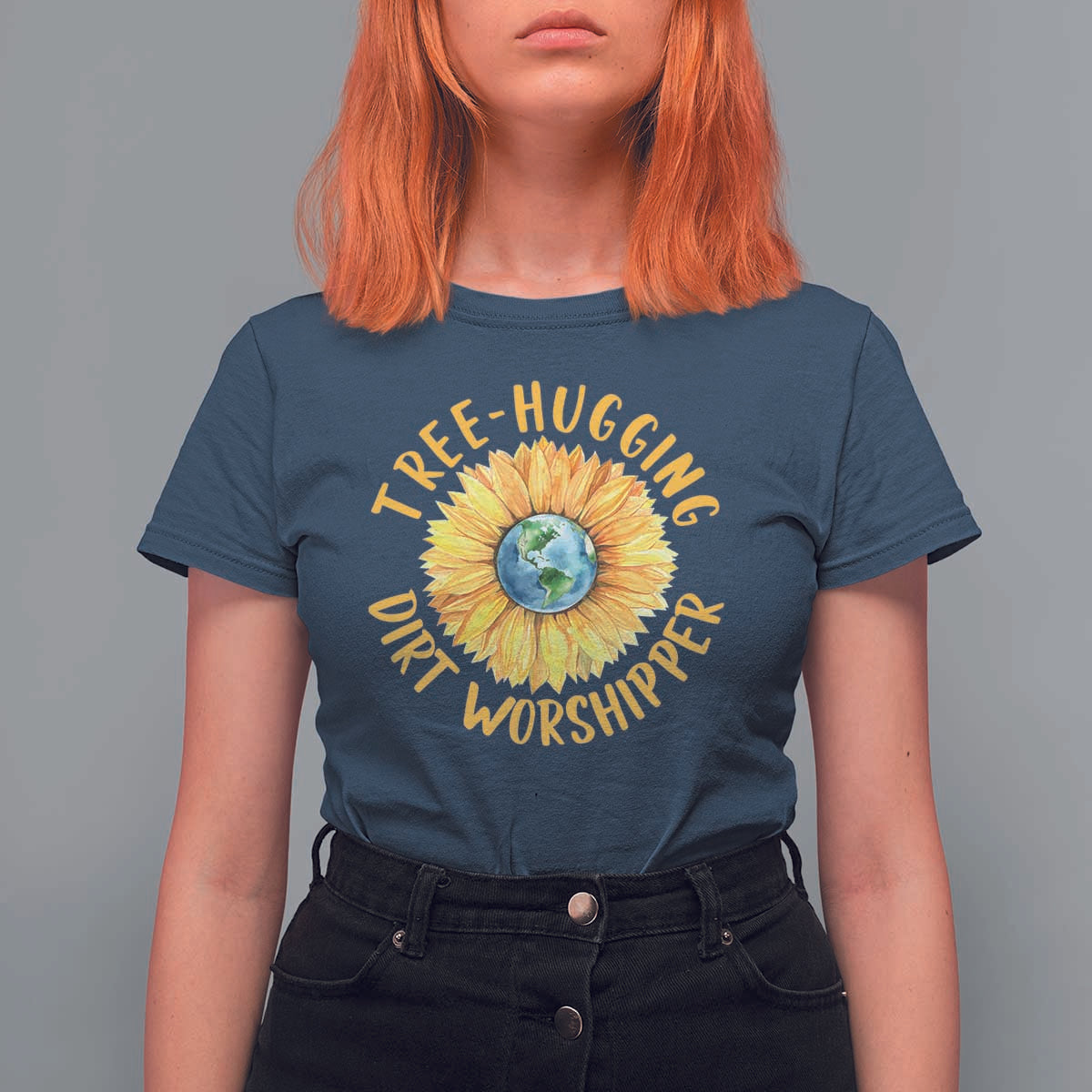 Earth Day Tree Hugging Dirt Worshipper T Shirt For Women Earth Sunflower