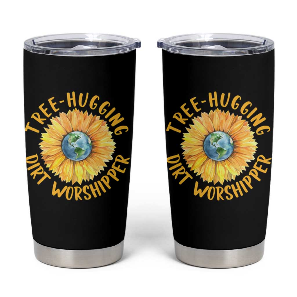 Earth Day Tree Hugging Dirt Worshipper Tumbler Cup Earth Sunflower