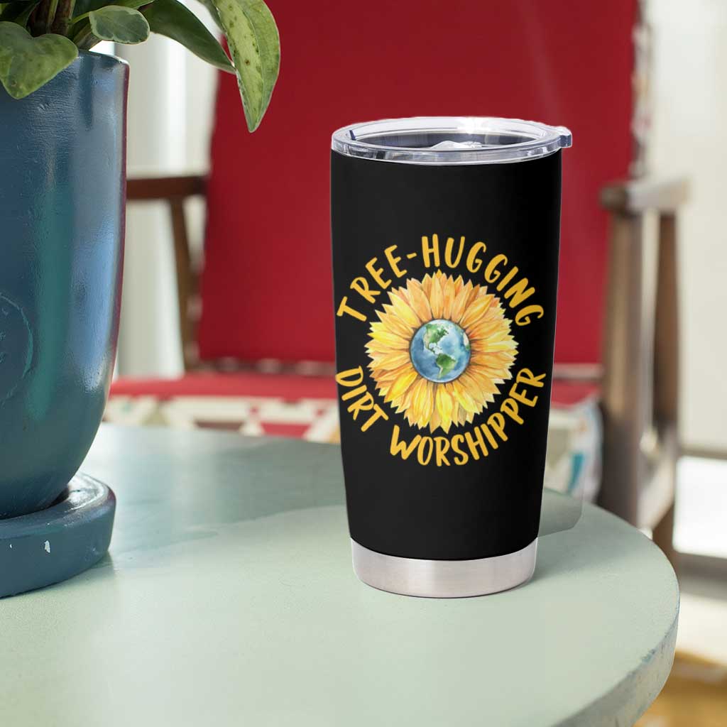 Earth Day Tree Hugging Dirt Worshipper Tumbler Cup Earth Sunflower