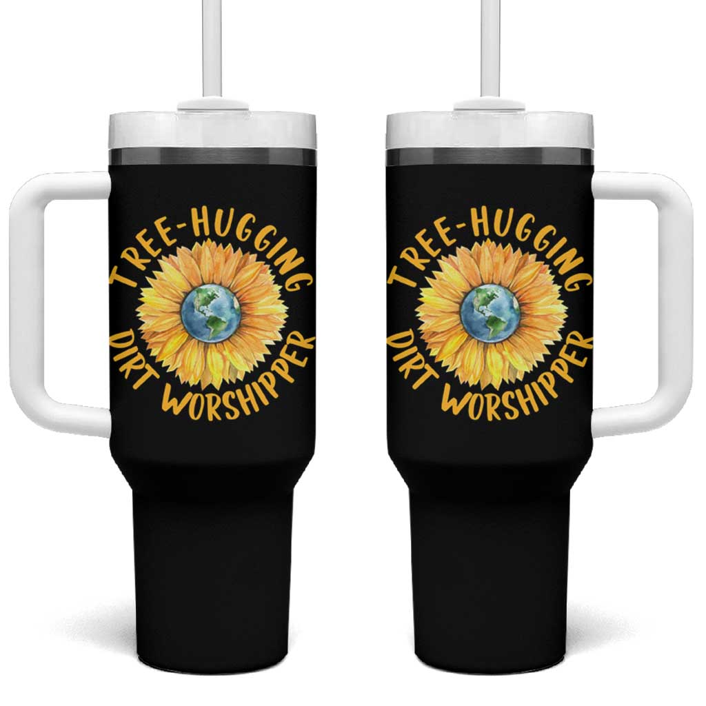 Earth Day Tree Hugging Dirt Worshipper Tumbler With Handle Earth Sunflower