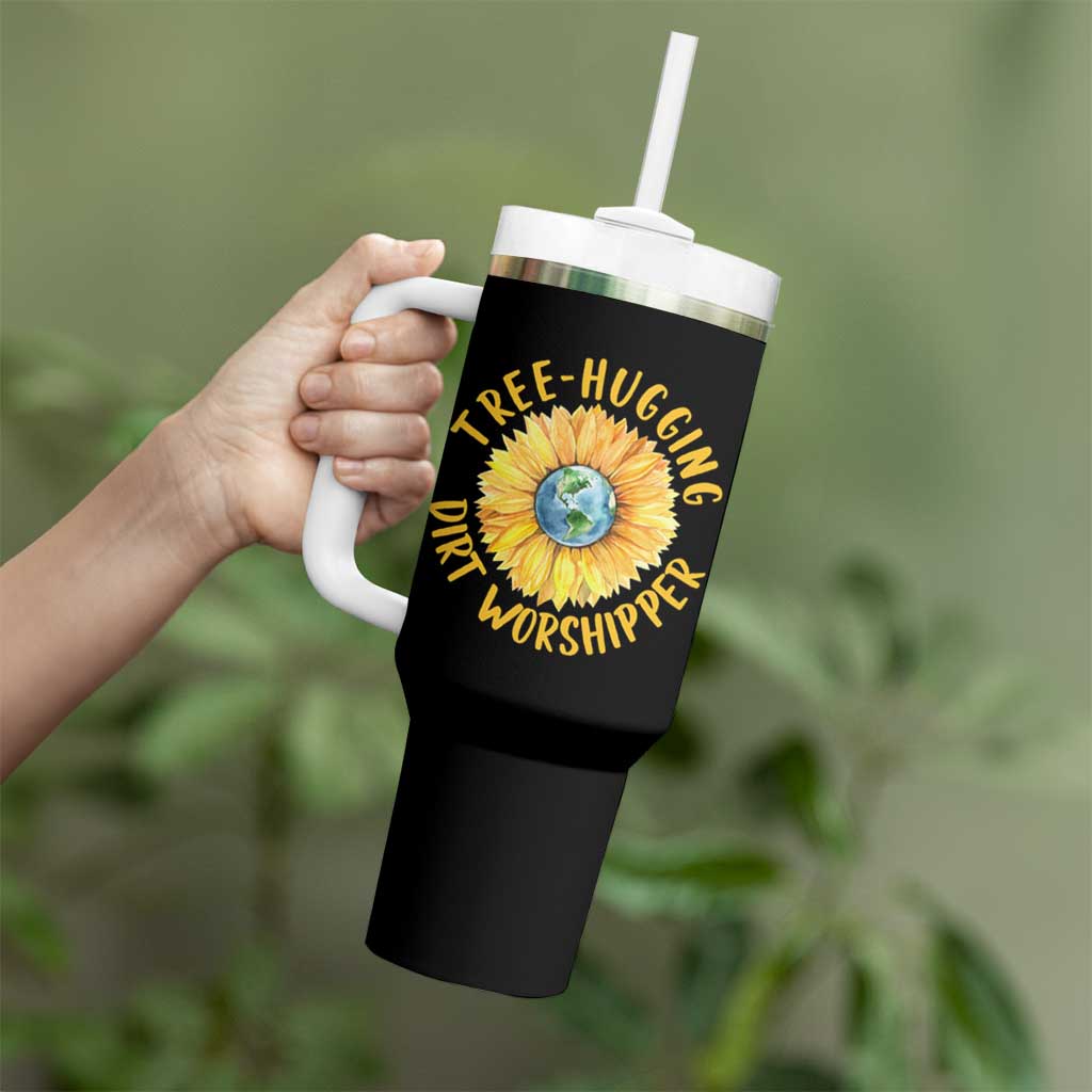 Earth Day Tree Hugging Dirt Worshipper Tumbler With Handle Earth Sunflower