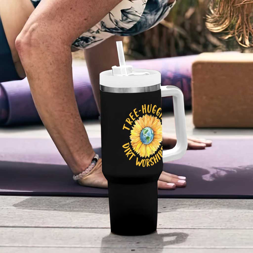 Earth Day Tree Hugging Dirt Worshipper Tumbler With Handle Earth Sunflower