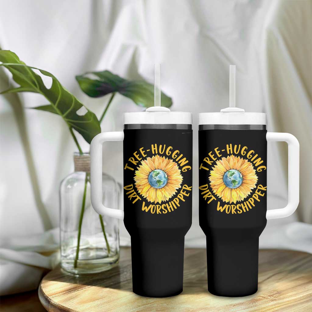 Earth Day Tree Hugging Dirt Worshipper Tumbler With Handle Earth Sunflower