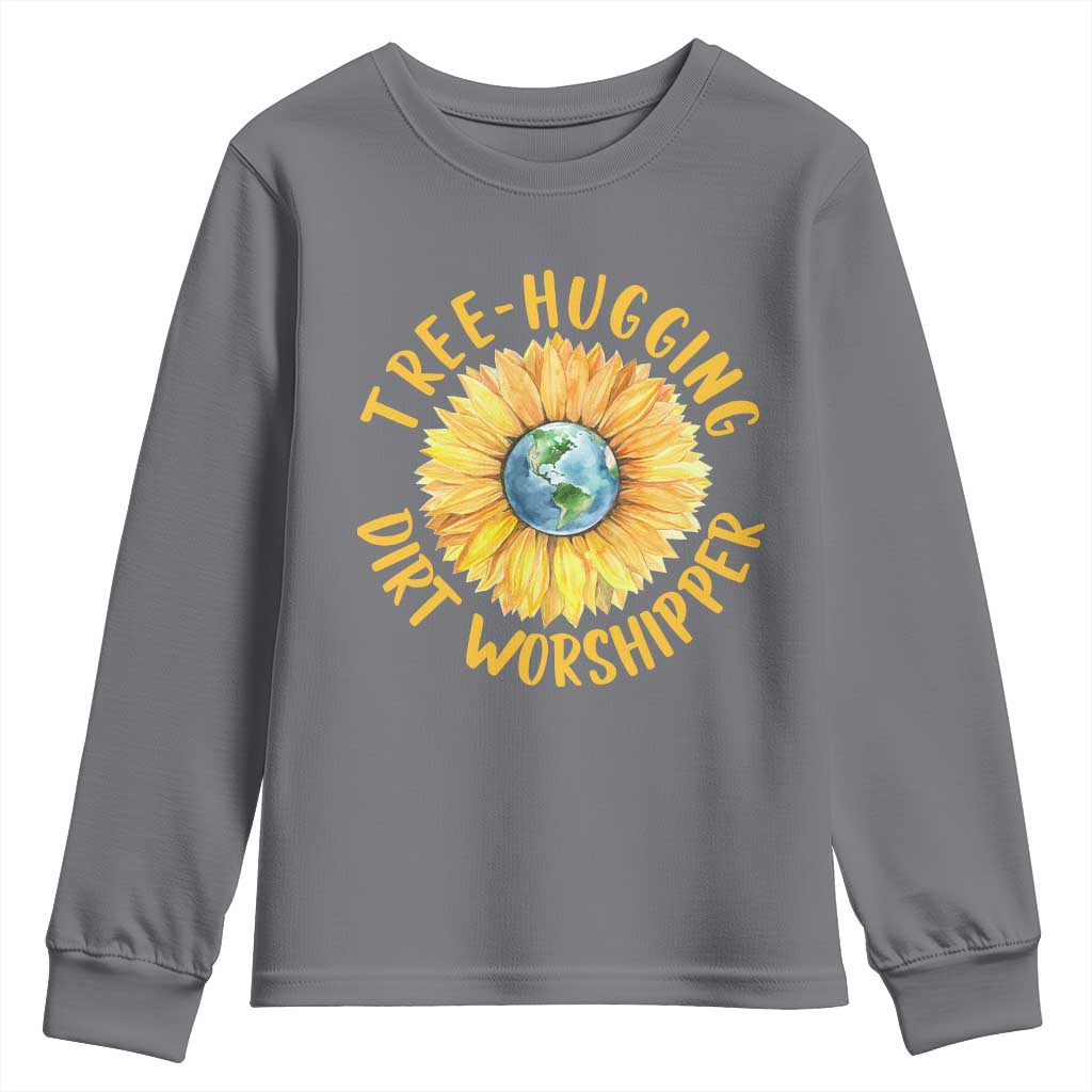 Earth Day Tree Hugging Dirt Worshipper Youth Sweatshirt Earth Sunflower