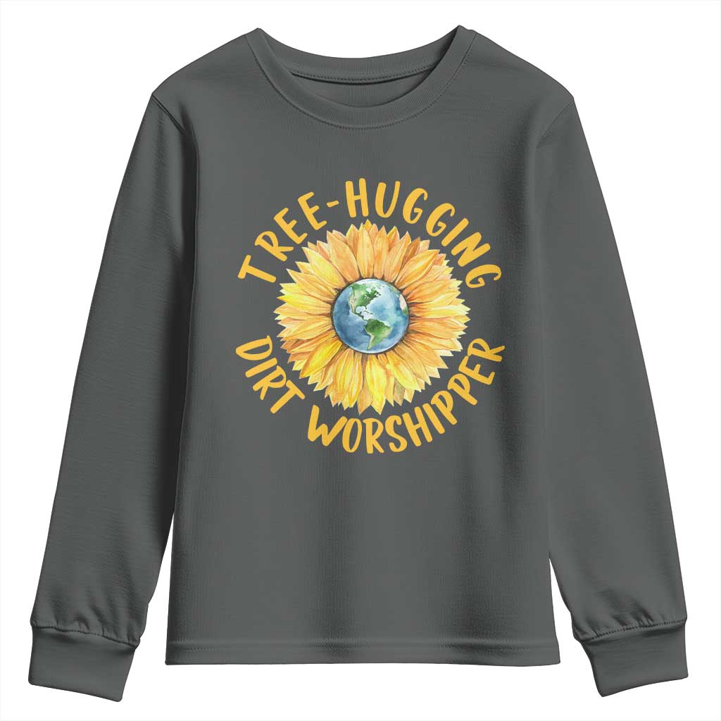 Earth Day Tree Hugging Dirt Worshipper Youth Sweatshirt Earth Sunflower