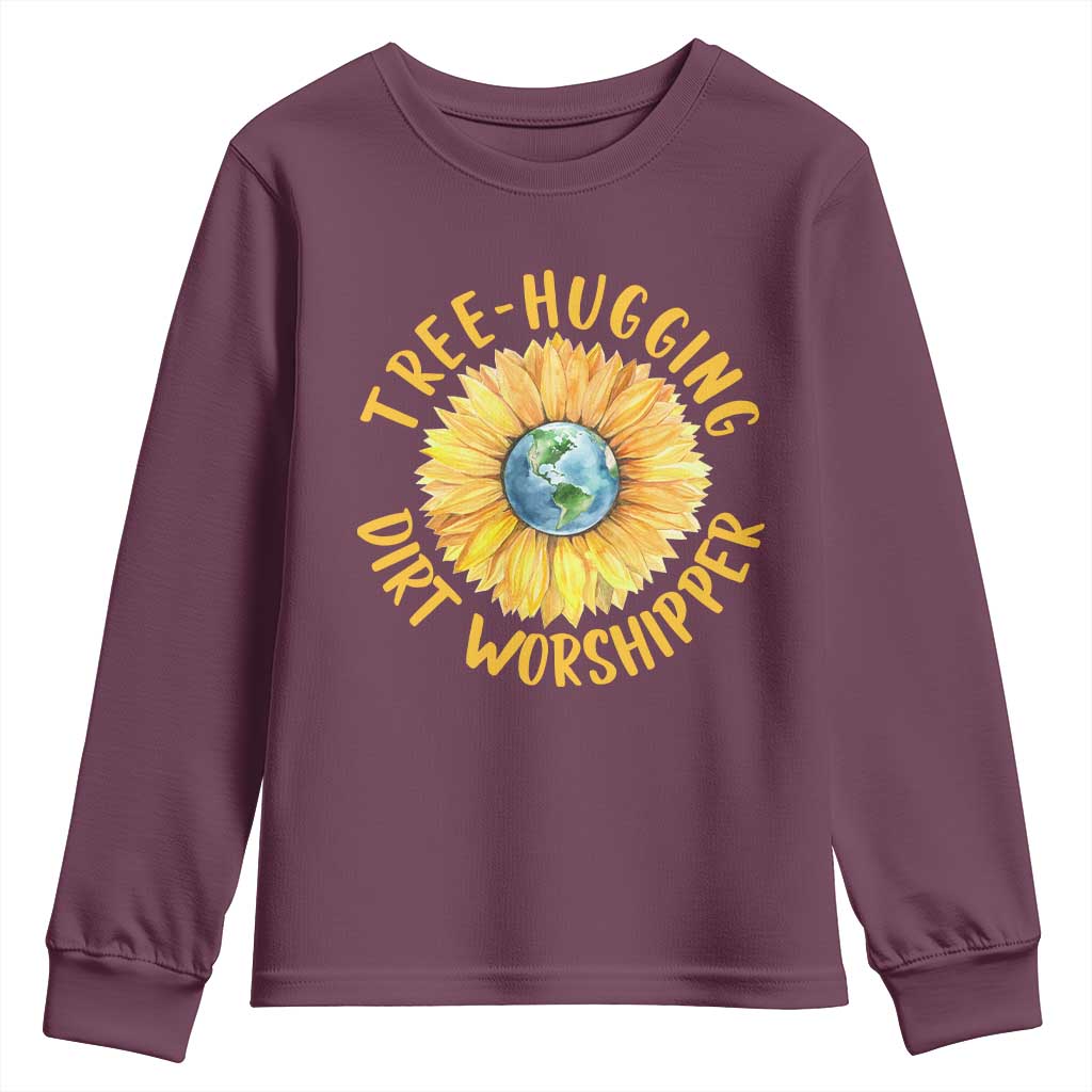 Earth Day Tree Hugging Dirt Worshipper Youth Sweatshirt Earth Sunflower
