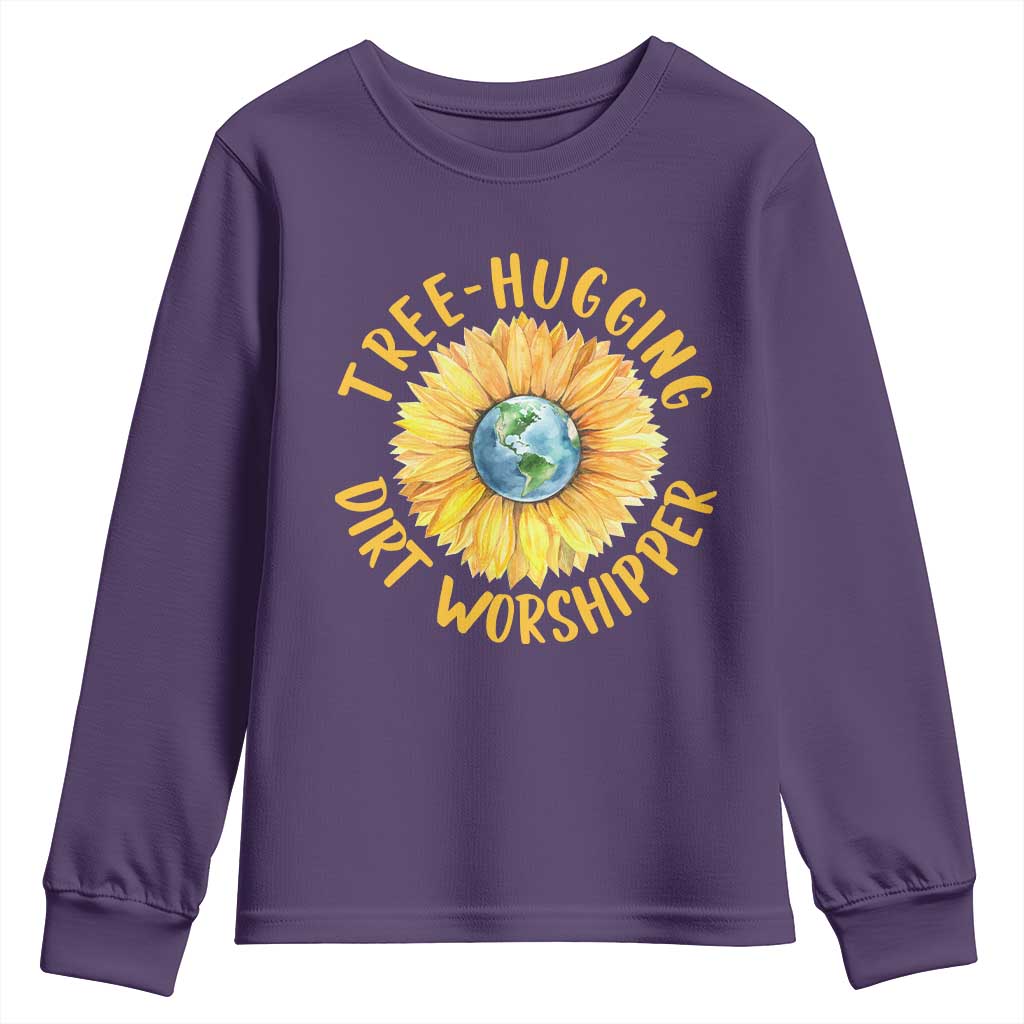Earth Day Tree Hugging Dirt Worshipper Youth Sweatshirt Earth Sunflower