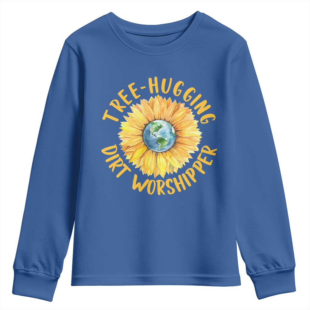 Earth Day Tree Hugging Dirt Worshipper Youth Sweatshirt Earth Sunflower