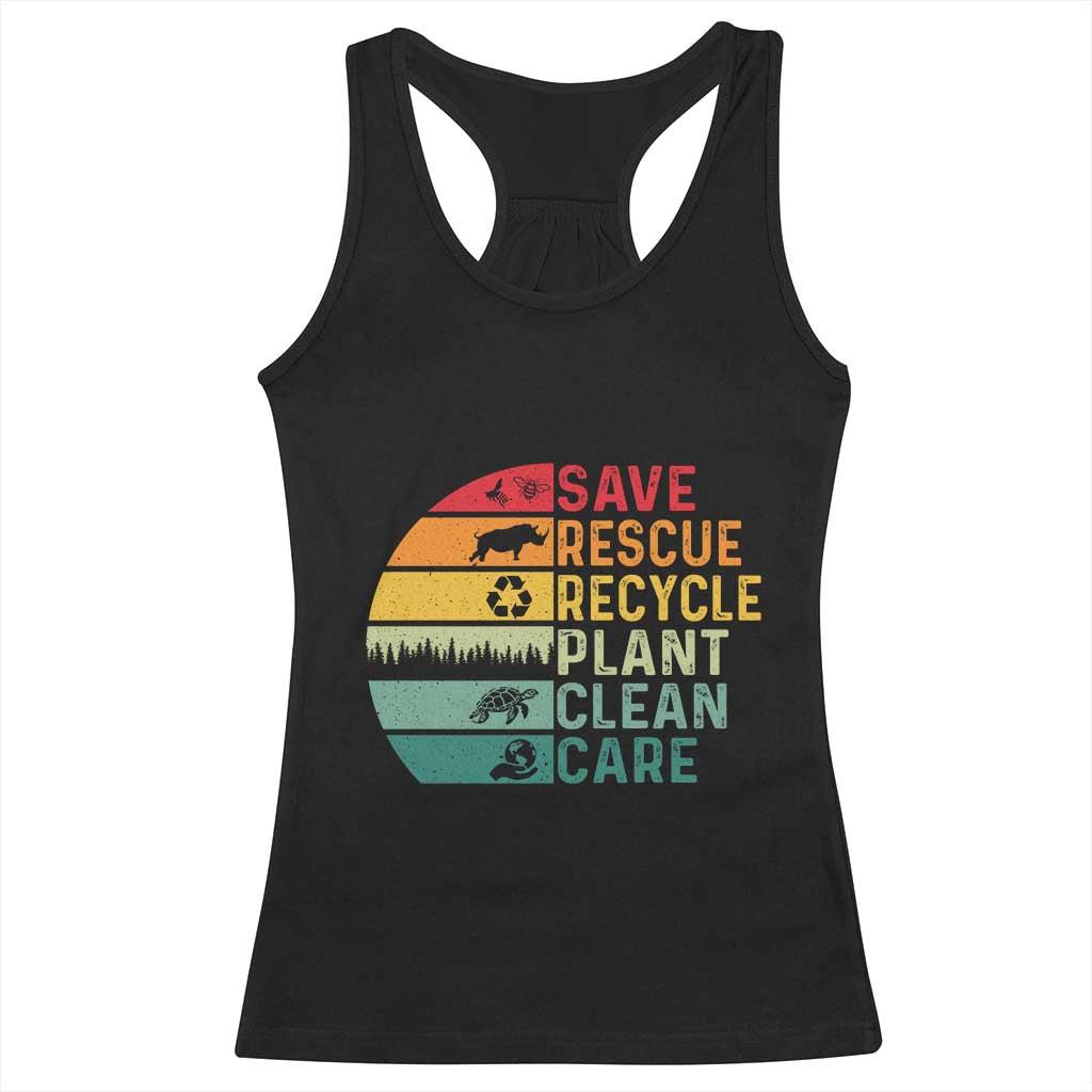 Earth Day Racerback Tank Top Save Bees Rescue Animals Recycle Plastic