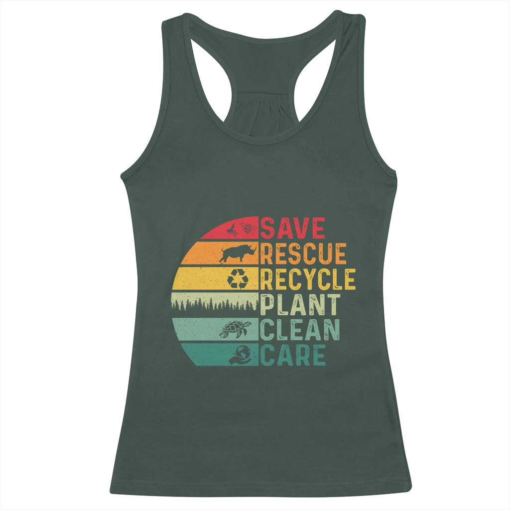 Earth Day Racerback Tank Top Save Bees Rescue Animals Recycle Plastic