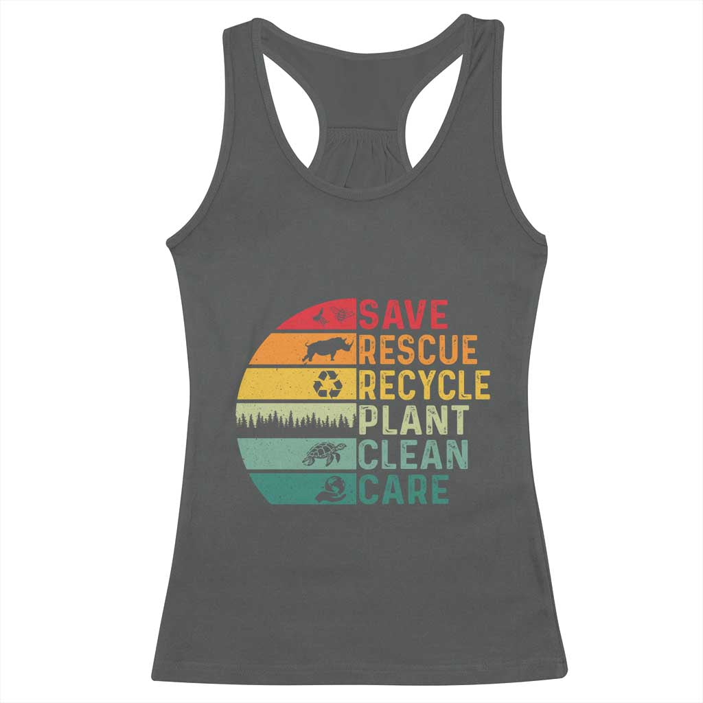 Earth Day Racerback Tank Top Save Bees Rescue Animals Recycle Plastic