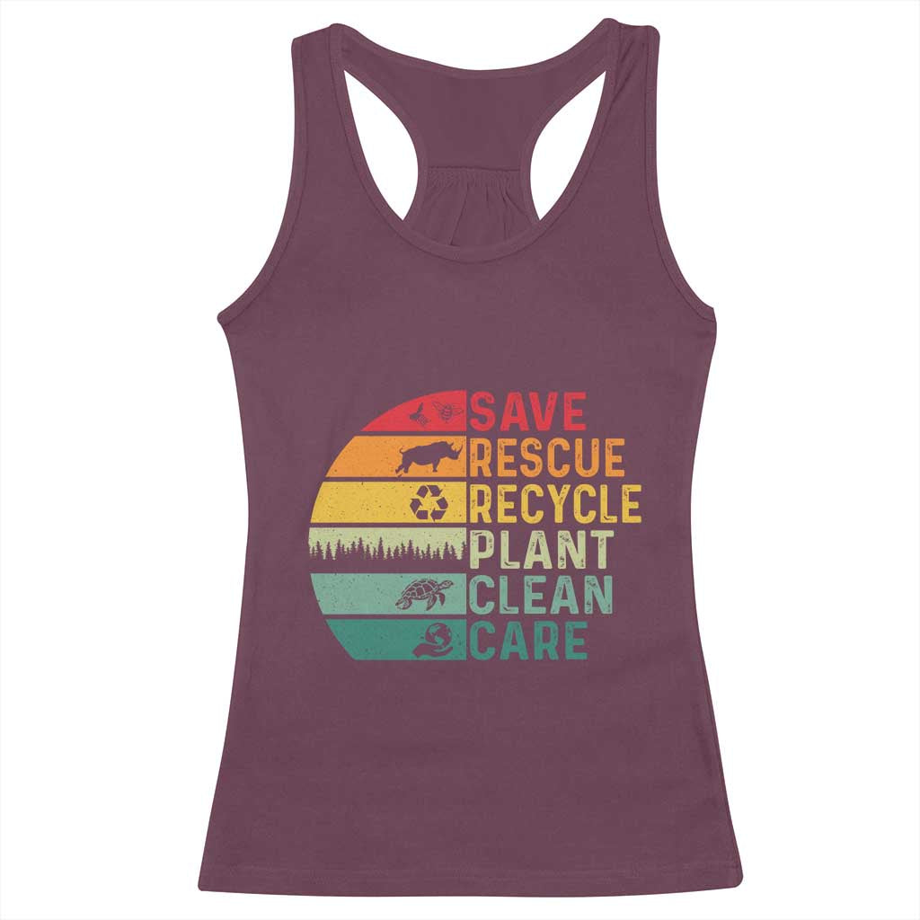 Earth Day Racerback Tank Top Save Bees Rescue Animals Recycle Plastic