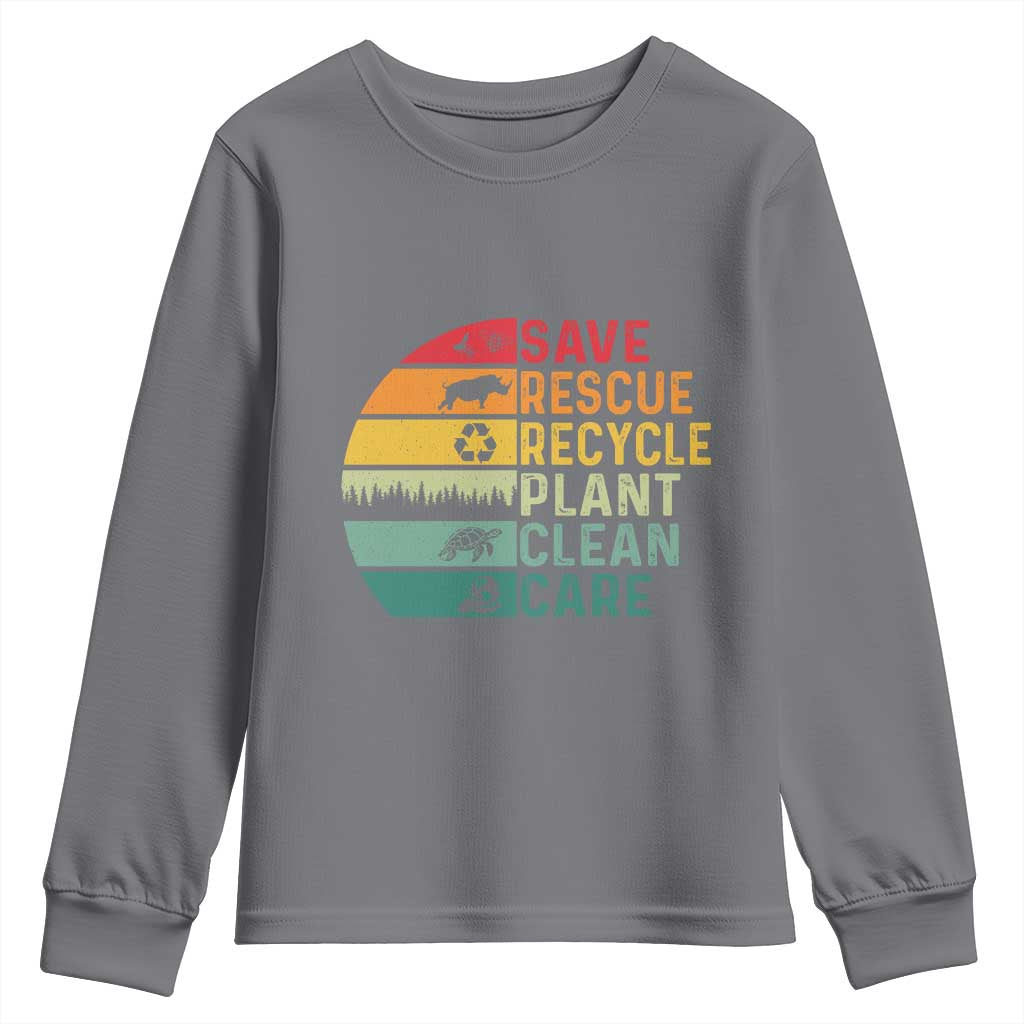 Earth Day Youth Sweatshirt Save Bees Rescue Animals Recycle Plastic