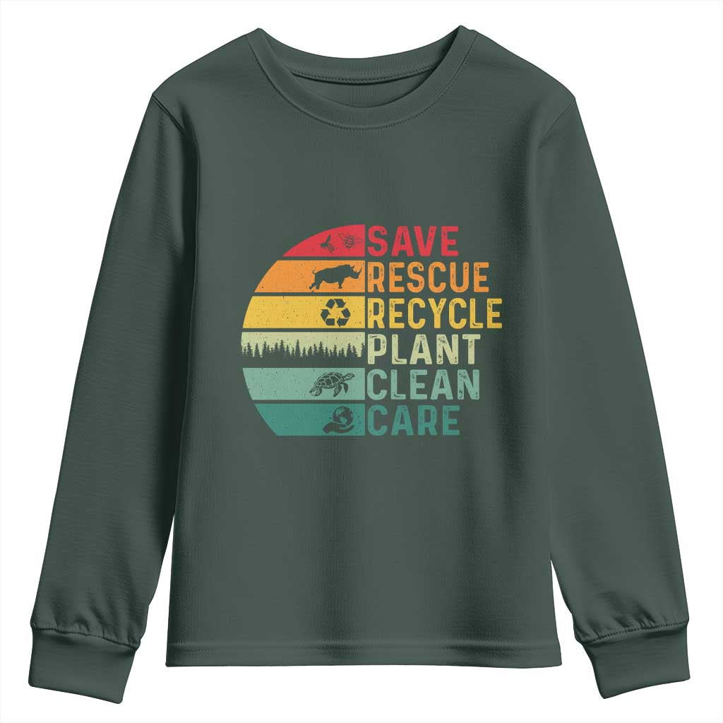 Earth Day Youth Sweatshirt Save Bees Rescue Animals Recycle Plastic