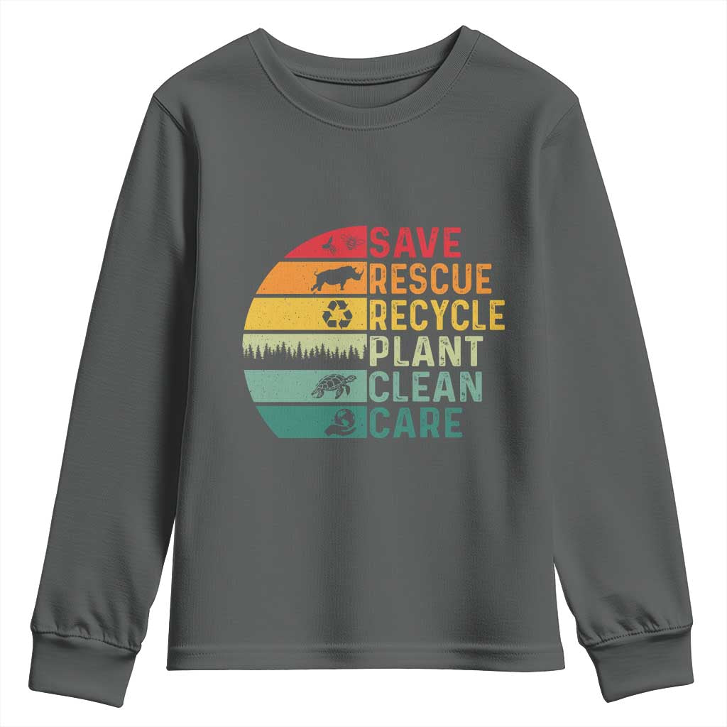 Earth Day Youth Sweatshirt Save Bees Rescue Animals Recycle Plastic
