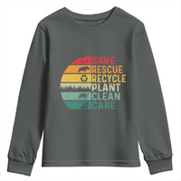 Earth Day Youth Sweatshirt Save Bees Rescue Animals Recycle Plastic