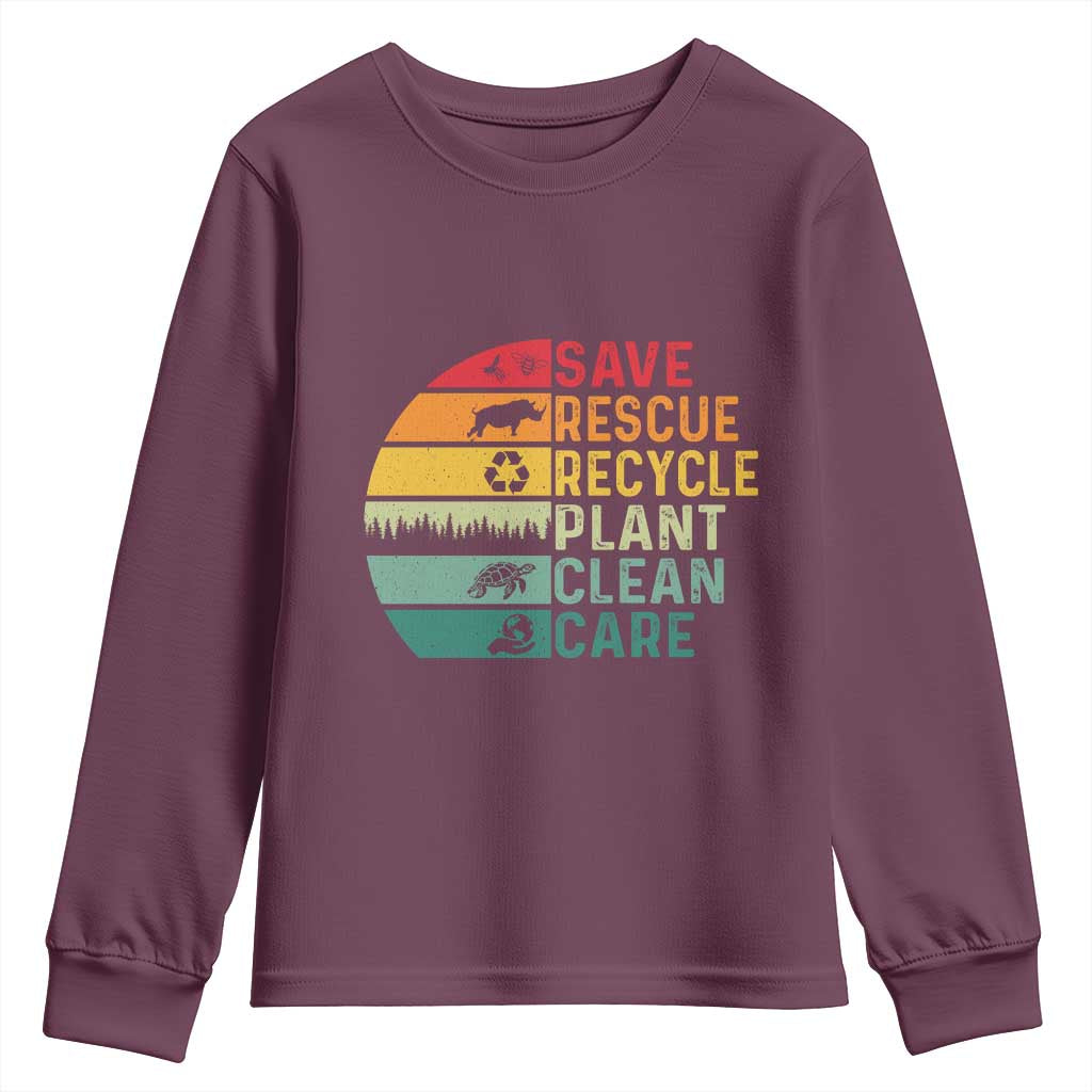 Earth Day Youth Sweatshirt Save Bees Rescue Animals Recycle Plastic