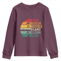 Earth Day Youth Sweatshirt Save Bees Rescue Animals Recycle Plastic
