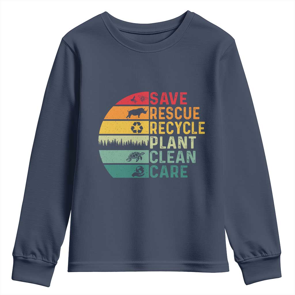 Earth Day Youth Sweatshirt Save Bees Rescue Animals Recycle Plastic